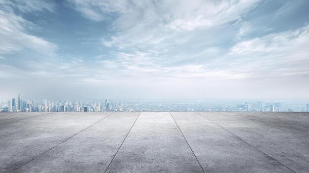 Cityscape View from Concrete Rooftop with Cloudy Sky Urban Development, Architecture, and Modern Skyline photo
