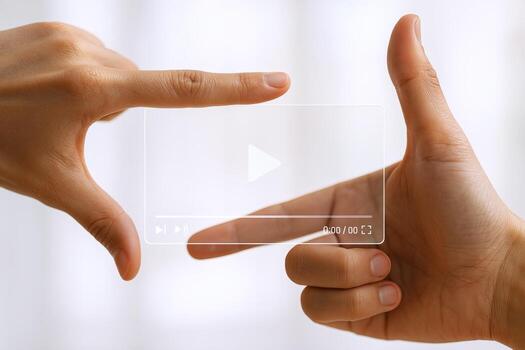 Framing a Hands Creating a Virtual Screen with Play Button for Media Concept photo
