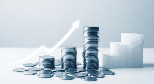 Growing Stack of Coins with Upward Arrow - Financial Growth, Investment, and Wealth Accumulation photo