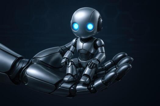 Futuristic Robot in Hand Artificial Intelligence Concept for Technology and Innovation, Featuring Advanced Robotics photo