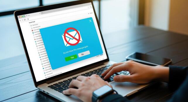 Laptop Displaying Email Error Message with User Hands on Keyboard for Troubleshooting or Security Concept photo