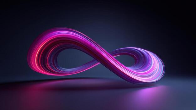 Abstract Infinity Symbol with Glowing Pink and Purple Lights on Dark Background, Endless Loop Concept photo