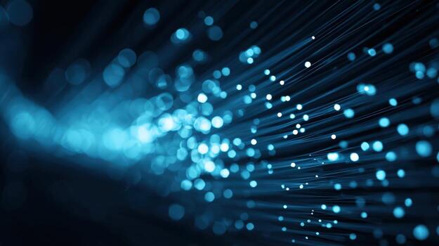 Fiber Optic Cables Illuminating, Representing High Speed Data Transfer and Modern Communication Technology in Blue photo