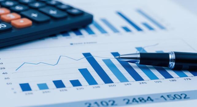 Financial Analysis Chart with Pen and Calculator Illustrating Business Performance and Investment Strategy photo