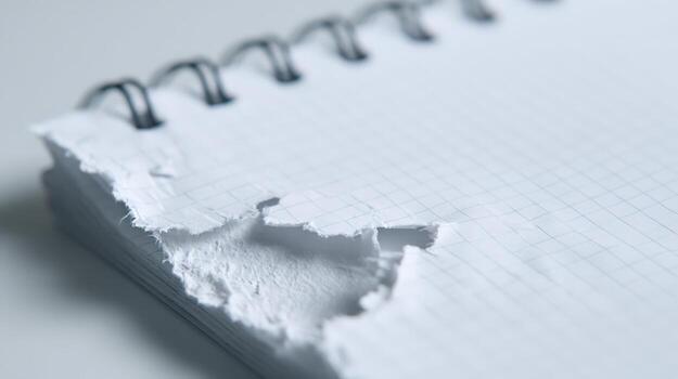Torn Page of Spiral Notebook with Grid Paper, Imperfect Note Taking, and Creative Ideas photo