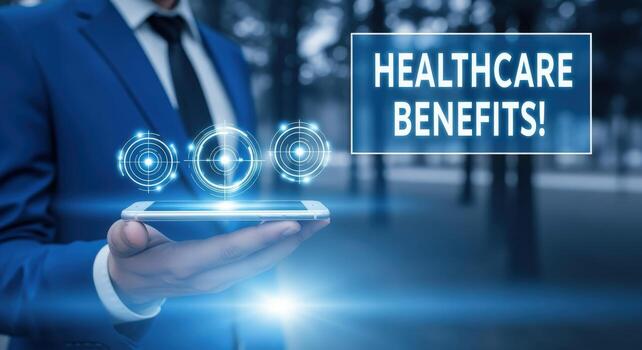 Healthcare Benefits Shown Via Mobile Technology for Employee Resources and Insurance Coverage Options photo