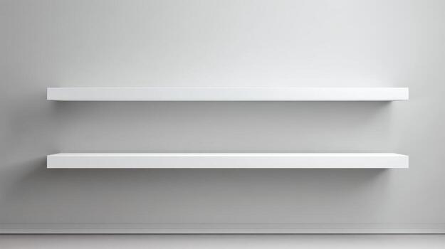 Two Floating Shelves on a Light Gray Wall, Perfect for Product Placement Mockups and Displaying Merchandise photo