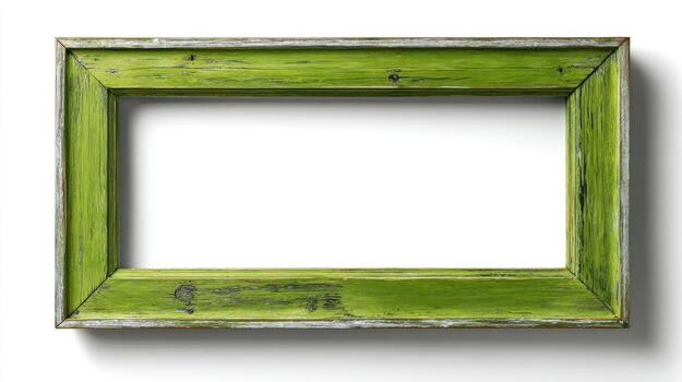 Green Painted Wooden Frame with Distressed Texture, Isolated on White, Perfect for Mockups and Presentations photo