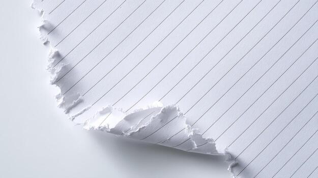 Torn Lined Paper Texture with Rough Edges, Detail Shot of White Sheet, Background for Message photo