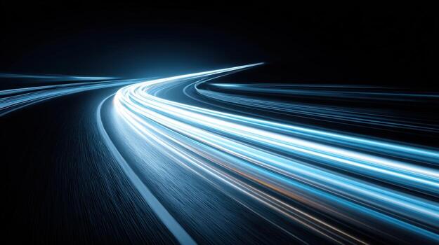 Abstract Light Streaks on Dark Background, Illustrating Speed, Motion, and Futuristic Technology Concepts photo