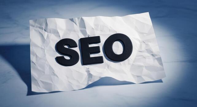 SEO optimization displayed on crumpled paper, search engine marketing, digital strategy and online success concept photo