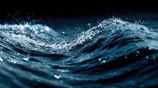 Dramatic Ocean Wave Cresting with Splashes and Dark Background, Evoking Power and Serenity photo