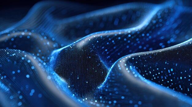 Abstract Blue Wavy Particle Surface Modern Technology Background with Dynamic Lighting and Depth of Field photo