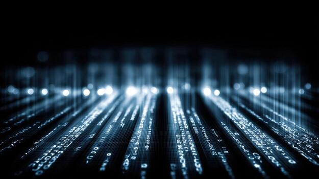 Abstract Dark Blue Data Stream Visualization Futuristic Technology Background with Light Streaks for Commercial Use photo