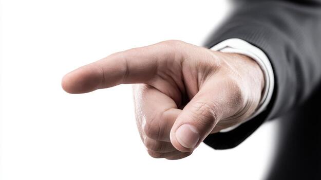 Business Mans Pointing Finger Isolated on White Background with Copy Space for Your Business Message photo