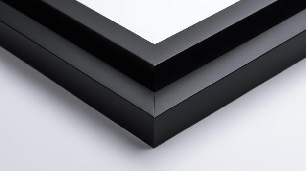 Close-Up of Three Black Picture Frames Stacked in Corner for Mockups, Art Displays and Creative Framing photo