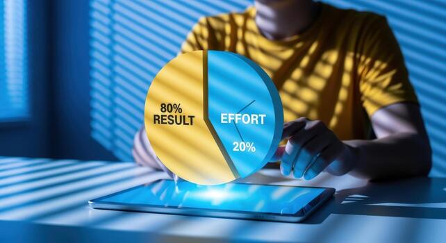 Efficiency Visualization Pie Chart Displaying Effort vs Results on Tablet, Demonstrating Productivity and Achievement photo