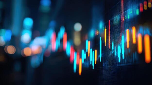 Abstract Financial Chart Display Investment Analysis and Market Data Visualization on a Dark Blue Background photo