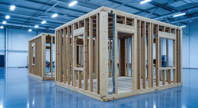 Wooden Framed Cubes in a Construction Setting Showcasing Modern Building and Structural Design Principles photo