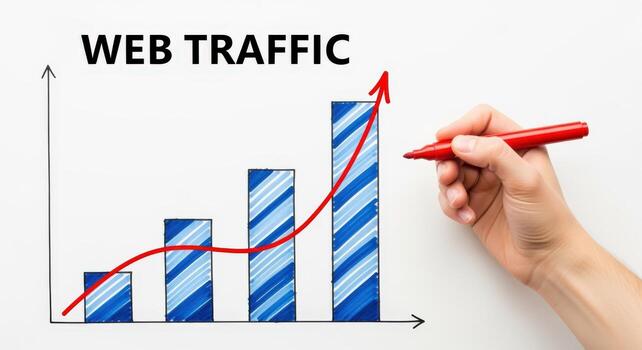 Hand Drawn Bar Graph Depicting Business Growth, Increasing Web Traffic and Positive Trend on Whiteboard photo