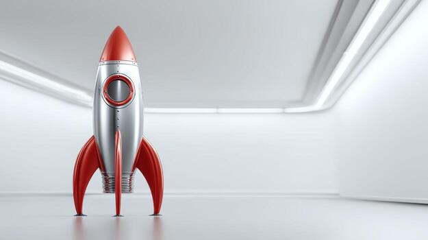 Retro Rocket Ship Illustration on a White Background Promoting Innovation, Business Startup and Technological Advancement photo