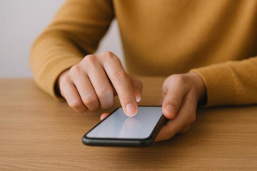 persona utilizando teléfono inteligente con blanco pantalla para aplicación o móvil tecnología Bosquejo foto