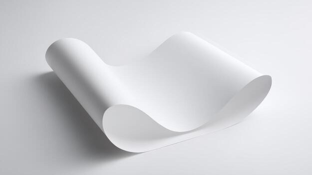 Clean White Paper Sheet Curled on Edges, Presenting a Soft Shadow on a Light Background photo