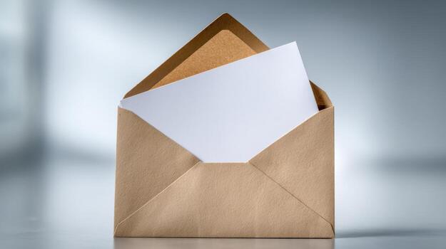 Elegant Kraft Envelope with Blank White Card for Announcements, Invitations, Greetings, or Personalized Correspondence photo