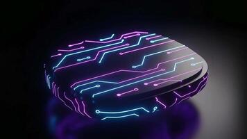 hjärna formad ai processor med lysande krets rader video