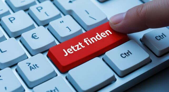 Close-up of a Finger About to Press a Red Find Now Button on a Keyboard photo