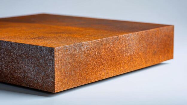 Oxidized Metal Block Close-Up View of Weathered Steel Texture and Industrial Design Element photo
