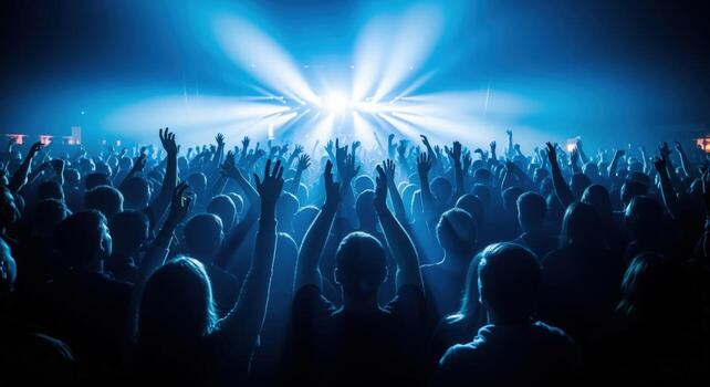 multitud disfrutando concierto con brillante etapa luces y energético atmósfera, demostración emoción y conexión foto