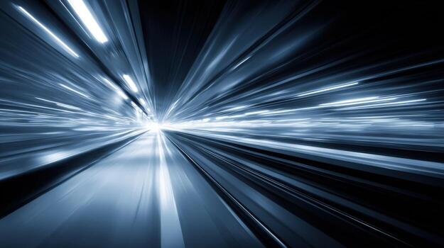 Abstract Light Streaks Tunnel Vision Modern High-Speed Transportation and Technology Concept Depicting Motion and Connectivity photo