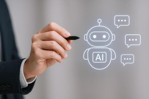 AI Assistant Concept Business Professional Interacting with a Chatbot Interface for Automation and Enhanced Communication photo