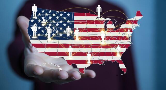 USA Map with Social Network Connection Concept of Global Business Expansion and Digital Communication photo