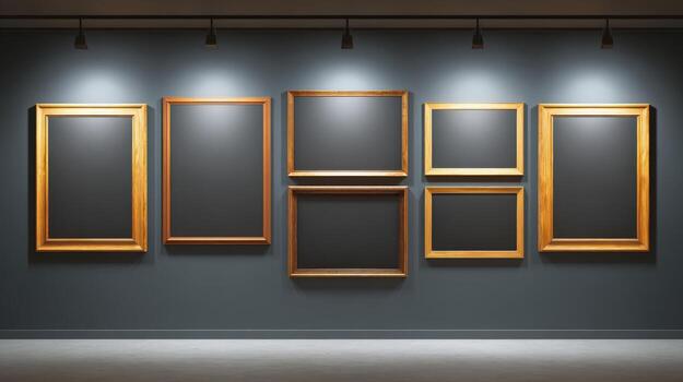 Empty Frames on Gallery Wall Museum Exhibition Space for Art Display and Creative Showcase photo