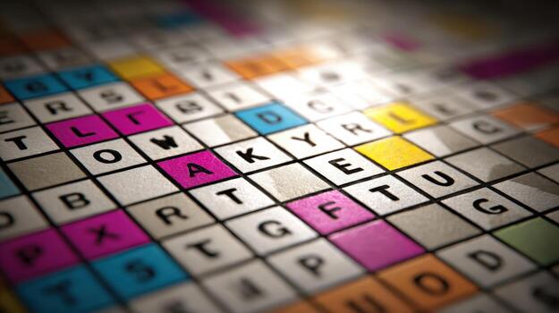 Close-Up of Word Search Puzzle with Focus on the Words Wake and Flow Concept photo