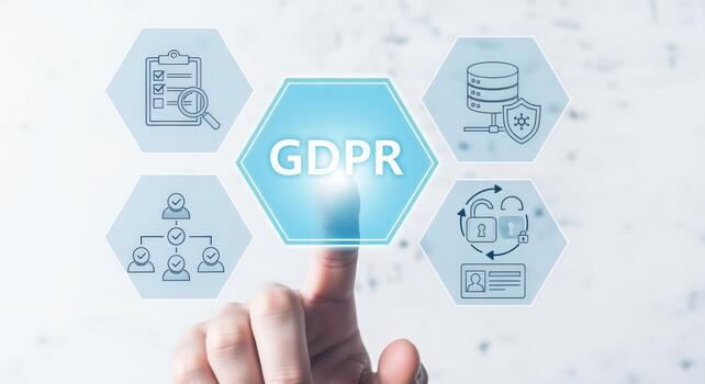 Data Protection Compliance Hand Touching GDPR Button for Privacy Regulations and Information Security photo