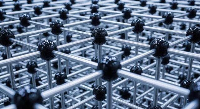 Abstract Structure of Interconnected Metal Grid with Spheres, Representing Networking, Technology, Science, and Modern Design photo
