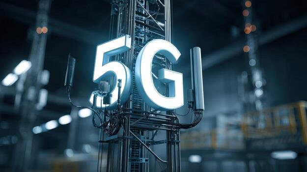 Advanced Wireless Technology 5G Network Infrastructure and Telecommunications Innovation in a Modern Industrial Setting photo