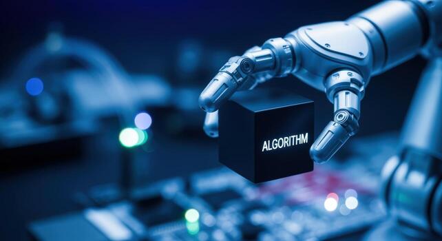 robótico brazo participación algoritmo cubo artificial inteligencia y automatización concepto para tecnología y innovación foto