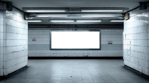 Blank Advertisement Billboard in Subway Station, Ideal for Mockups and Marketing Campaigns, Urban Setting photo