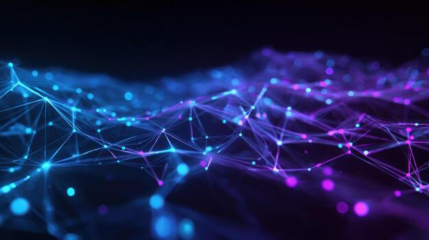 Abstract Network Connection Structure with Blue and Purple Lights Future Technology and Innovation Concept photo