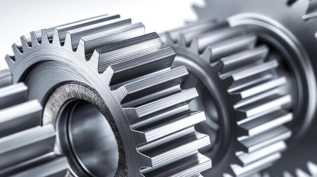 Close-Up of Interlocking Metal Gears Illustrating Mechanical Engineering and Industrial Progress, Suitable for Technology and Innovation Concepts photo