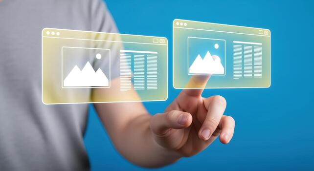 Interface Interaction A Persons Hand Interacting With Digital Screen Interfaces, Showcasing Modern Technology and Connectivity photo