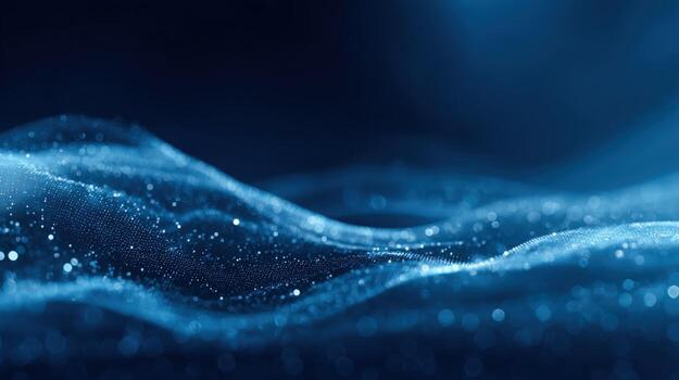 Abstract Blue Wavy Surface with Glittering Particles A Modern and Dynamic Background for Technology and Science photo