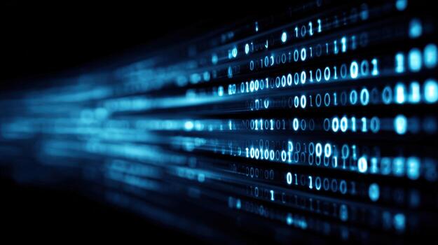 Digital Binary Code Stream Abstract Futuristic Illustration of Data Transmission and Cyber Technology, Perfect for Technology Backgrounds photo