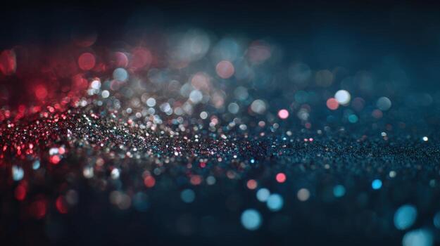 Abstract Sparkling Glitter Texture Overlay Background in Blue and Red with Bokeh Lights photo