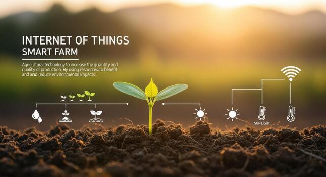 Smart Farming Concept Seedling Growth with Internet of Things Technology Integration in Agriculture photo