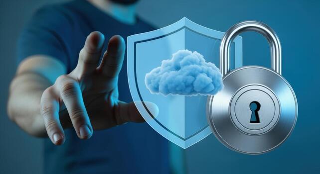 Cloud Security Shield with Padlock Data Protection and Cybersecurity Concept for Business photo